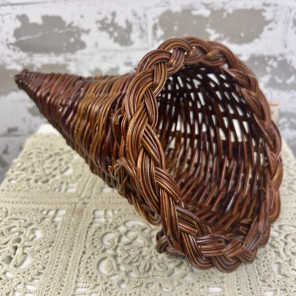 Vtg Set Of 3 Cornucopia Wicker Footed Hanging Rings Waccamaw Pottery NOS 9 inch